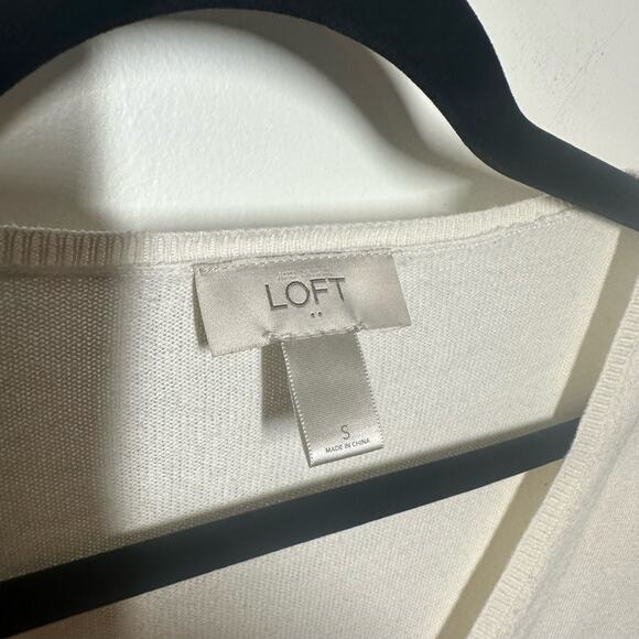 Loft White Black Polka Dots Long Sleeve V Neck Sweater Size Small - Picture 2 of 6